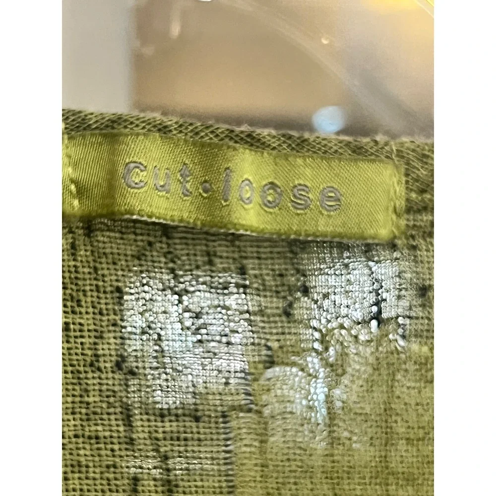 Cut Loose Linen Blend Polka Dot Tunic Top Green Lagenlook OS Hippie.     X - Picture 6 of 7